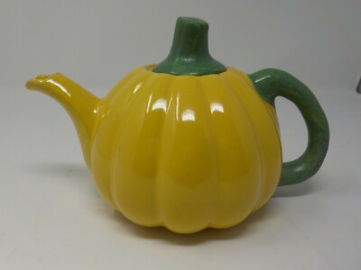 RARE ANTIQUE AMERICAN PUMPKIN TEAPOT WELLER POTTERY YELLOW WARE NICE