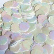 20mm Sequins Center Hole White Opaque Iris Rainbow Iridescent. Made in USA