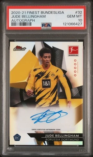 2020 TOPPS FINEST BUNDESLIGA AUTO #32 JUDE BELLINGHAM ROOKIE RC PSA 10