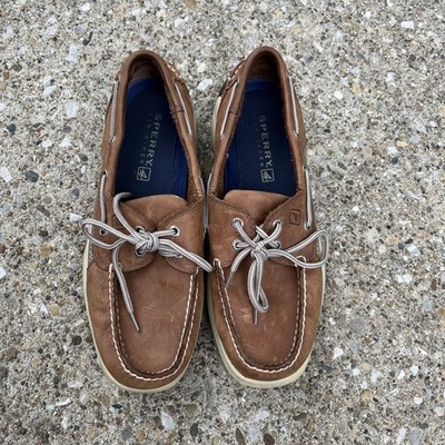 Sperry Billfish Men s 3-Eye Boat Shoes Leather Lace up Casual DARK TAN Sz 9.5