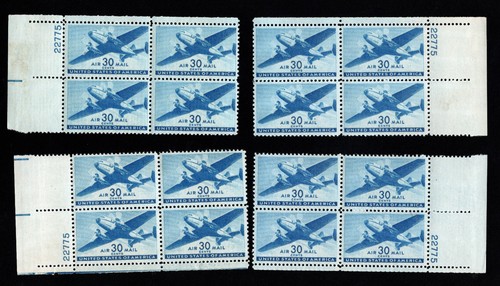 1941 Auswahl Plattenblöcke C30 US MNH Luftpost Briefmarken 30c Transportflugzeug - Bild 7 von 7
