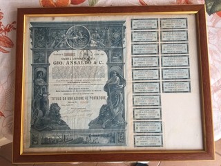 CERTIFICATO AZIONARIO GIO.ANSALDO & C. Roma Luglio 1918