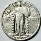 1928 P Standing Liberty 90% Silver Quarter 25C Coin Fine F - VF