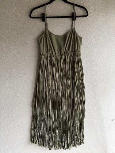 AllSaints Dress Womens Small Green Laze Pleated Babydoll Midi Grunge Y2K