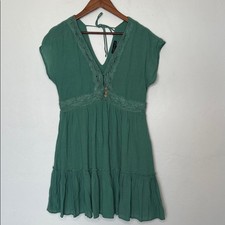Wishlist Apparel Green Lace Tie-Back Mini Dress Ruffle Trim Size Small