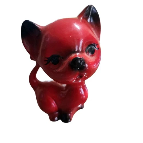 Vintage MCM Ceramic Red Cat Figure Figurine Retro 1960 1970 Kitsch Kitten