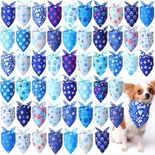50 Pcs Blue Dog Bandanas Bulk Animal Paw Print 25.6 x 17.7 x 17.7 Inch