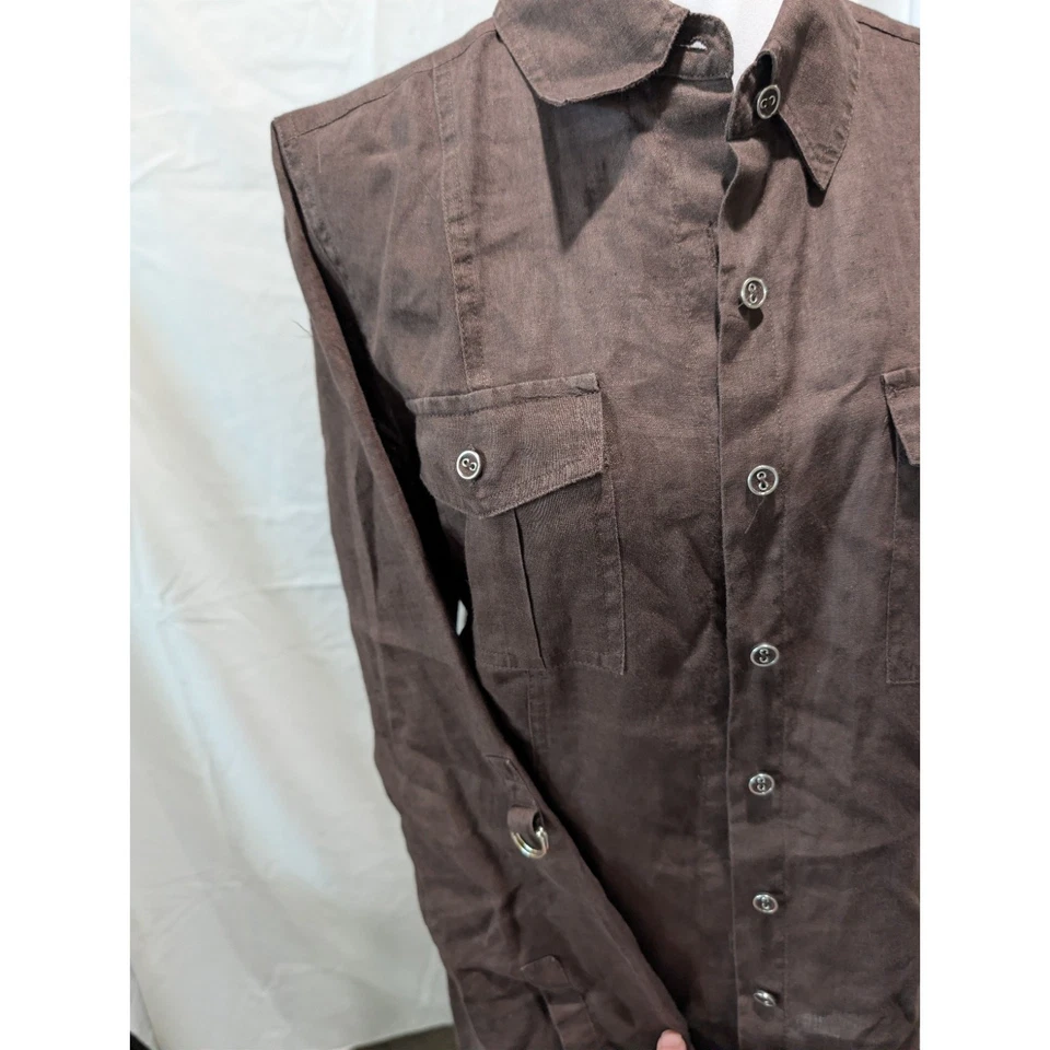 Blusa túnica camisa bolsillos Chico's para mujer talla mediana 1 100 % lino manga larga Foto 2 de 4