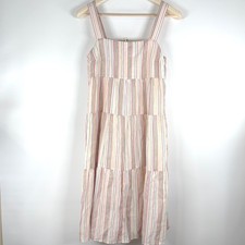 Madewell Tiered Midi Dress Womens 2 White Rainbow Stripe Boho Summer Sun Dress