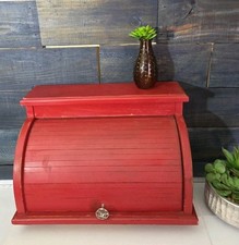 LARGE VINTAGE WOOD ROLL TOP BREAD BOX ~ RUSTI...