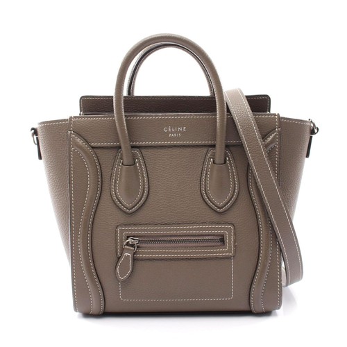 Celine Luggage Nano Shopper 2Way Leather Handbag Women Grey One Size