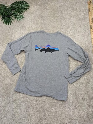 Patagonia Shirt Mens Small Gray Fitz Roy Trout Long Sleeve Organic Cotton