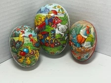 Vtg German Paper Mache Egg Candy Container Painter Easter Lot of 3