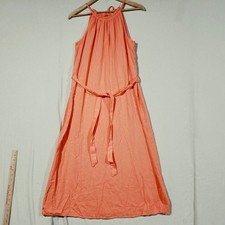 GAP Pink Reef Linen Blend High Neck Tie Midi Dress Womens Medium Lightweight