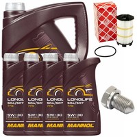 MotoröL Filter Set Mannol 5W30 API SN 9 Liter + Schraube FüR Audi R8 5.2 FSI 422