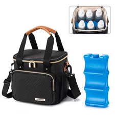 Breastmilk Cooler Bag With Ice Pack Fits 6 Baby Bottles 9 Ounce Nursing Black