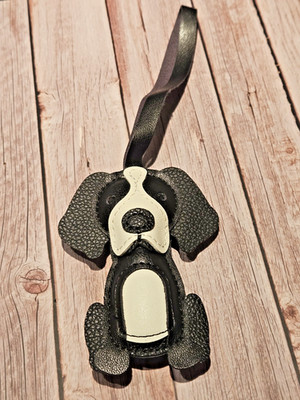 Beagle Bag Charm Black and Cream with Strap New Faux Leather
