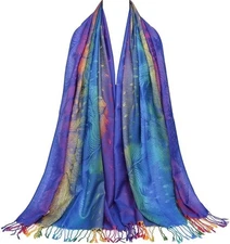 Colorful flowers Jacquard cotton pashmina Women Wrap Shawl tassels Scarves