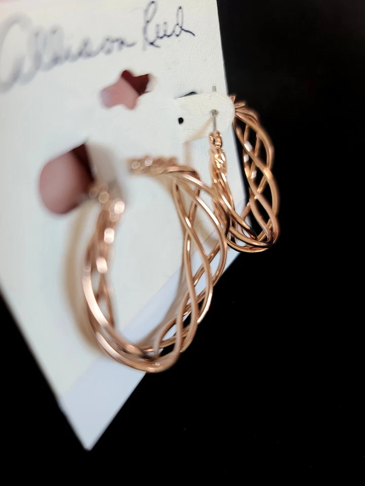 Nuevo Lote de 3 pares de pendientes de aro medianos de caña Allison rellenos de oro rosa de 14k Foto 3 de 4