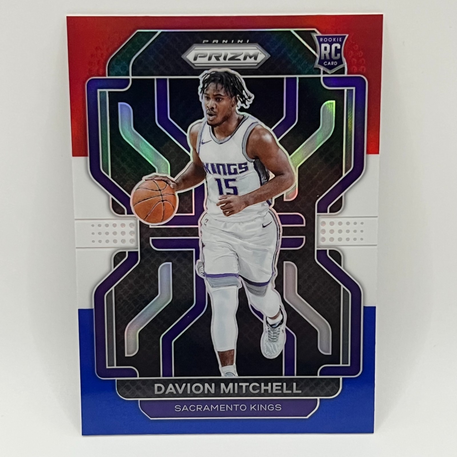 2021-22 Panini Prizm Red White and Blue Prizm Davion Mitchell RC #312 SAC