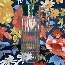 Arc France Vintage Refrigerator Ribbed Glass Jug with Lid Juice Water Pitcher