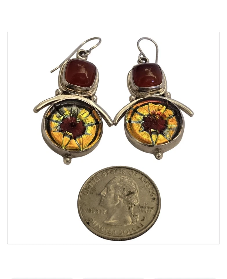 Pendientes Shano Kelley Vintage Plata Esterlina Cornalina Cristal Murano Foto 3 de 4