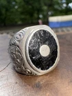 Vintage 1940s Military United States Navy Sterling Silver Onyx Signet Ring Sz. 9