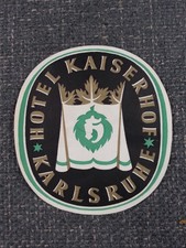 Original Vintage 1950s Luggage Hotel Kaiserhof Karlsruhe Tag Label Germany