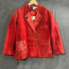 Traditional leather jacket red suede women's leather blazer size 38 LS Sound Vintag
