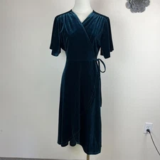 R. Vivimos Dress Womens XL Teal Velvet Wrap Midi Party Whimsigoth Holiday