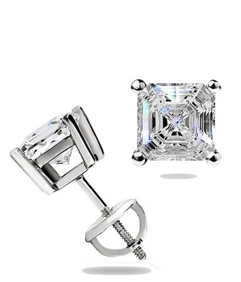 ASSCHER CUT GRA MOISSANIT OHRSTECKER 14K WEISSGOLD 1,50CT MIT SCHRAUBVERSCHLUSS GESCHENK