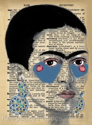 Frida Kahlo Eccentric Collage Cotton Crazy Quilt Block (K3