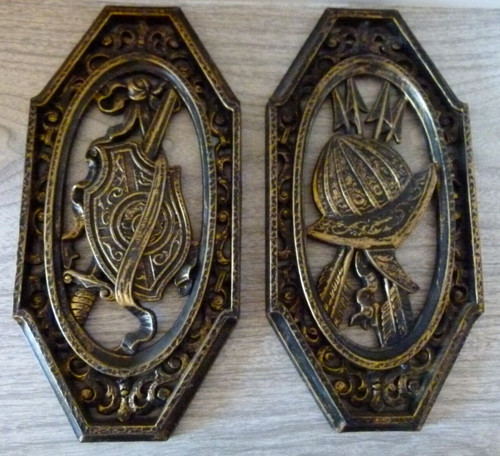 2 Vintage Homco Wall Plaques Helmet and Shield 1968