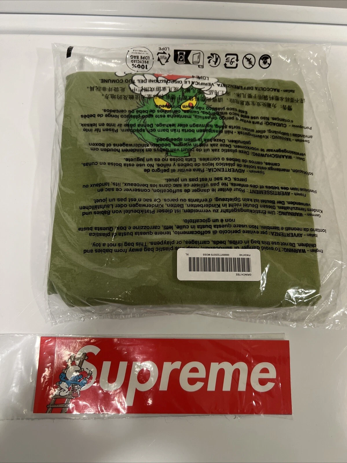 Supreme Grinch Tee Moss XL Grinch T Shirt DS livraison gratuite avec autocollant Schtroumpf