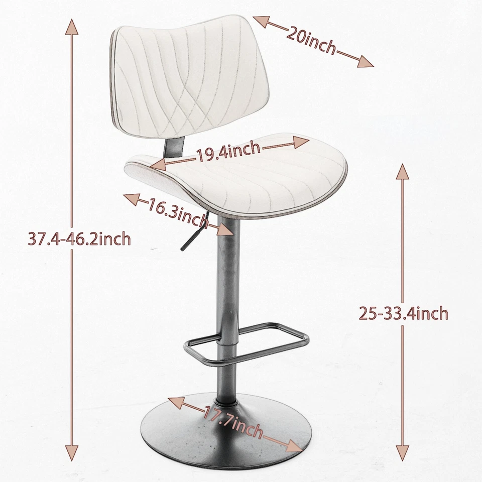 2Set Walnut Bentwood Bar Stools 25-33.4"Counter Height PU Swivel Bar Chairs - Image 2 of 4