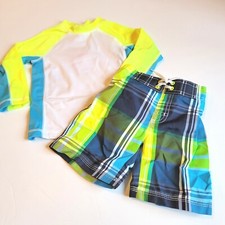 Gymboree 18-24 mo Boys Swim Rashguard Neon Yellow Navy Set NWT