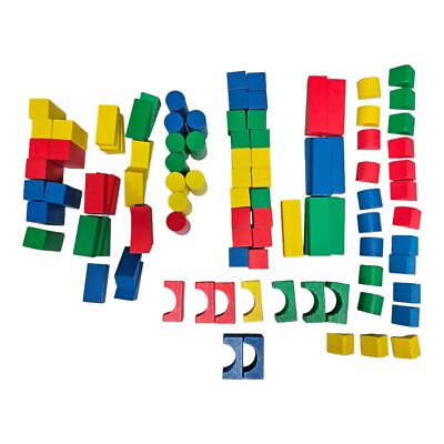 100 Childrens Colorful Wooden Building Blocks 4 Primary Colors 9 Shapes READ