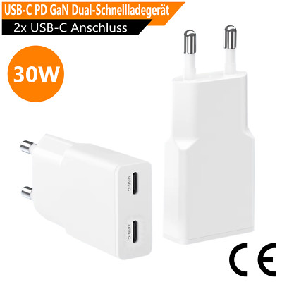 Schnellladegerät 30W 2x USB C PD 3.0 Quick Charge Schnelllader Slim Ladegerät