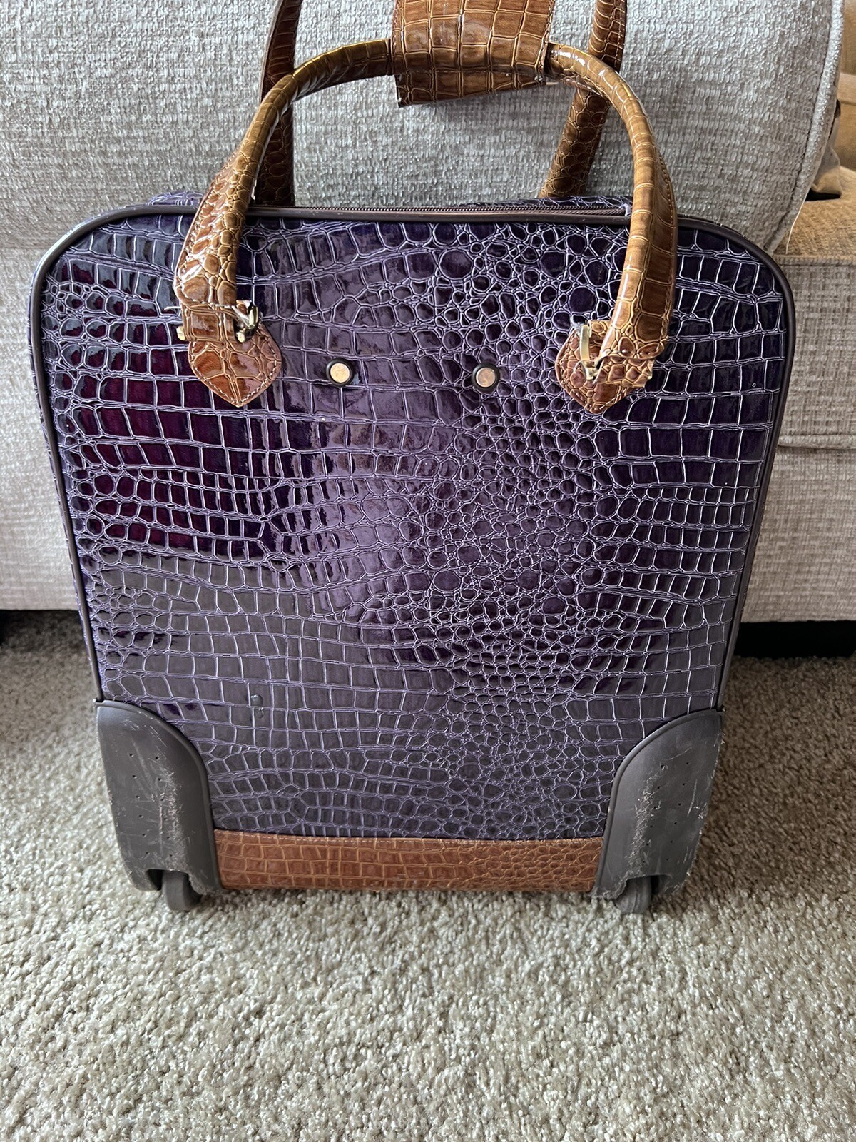 Samantha Brown Purple Croco Embossed Rolling Carryon Suitcase 20x16x9
