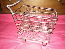 Small Metal Shopping Cart Realistic w/Rolling Wheels Display Basket Doll Toy VGC