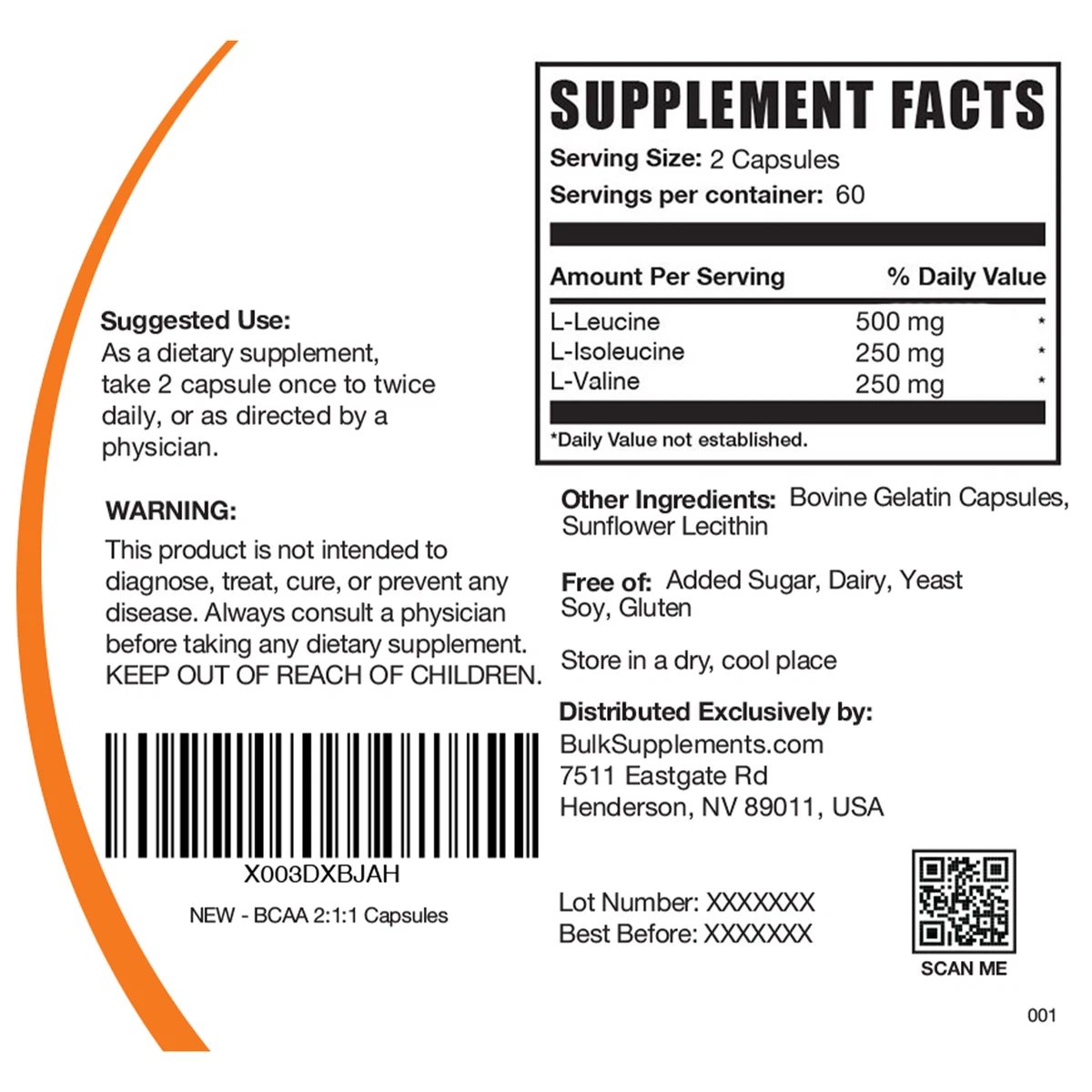 BulkSupplements BCAA 2:1:1 - 250 Grams
