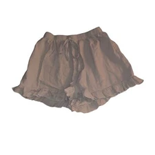 Women's Tan Ruffle Hem Drawstring Waist Shorts