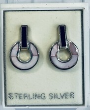Sterling Silver 925 Mother Of Pearl & Onyx Earrings
