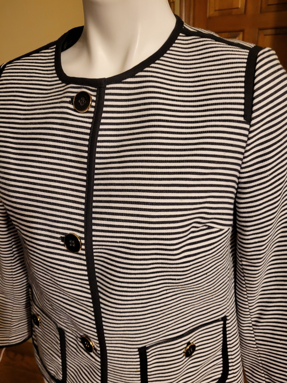 TALBOTS Striped Jacket Button Down Front Black / … - image 2