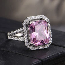New Charm Jewelry Sweet Pink Topaz Gemstone Silver Women Girl Fashion Ring