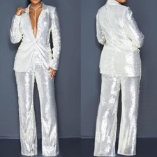 Plus Size Women Suits White Sparkly 2 Pieces Party Tuxedos Ladies Office Outfits