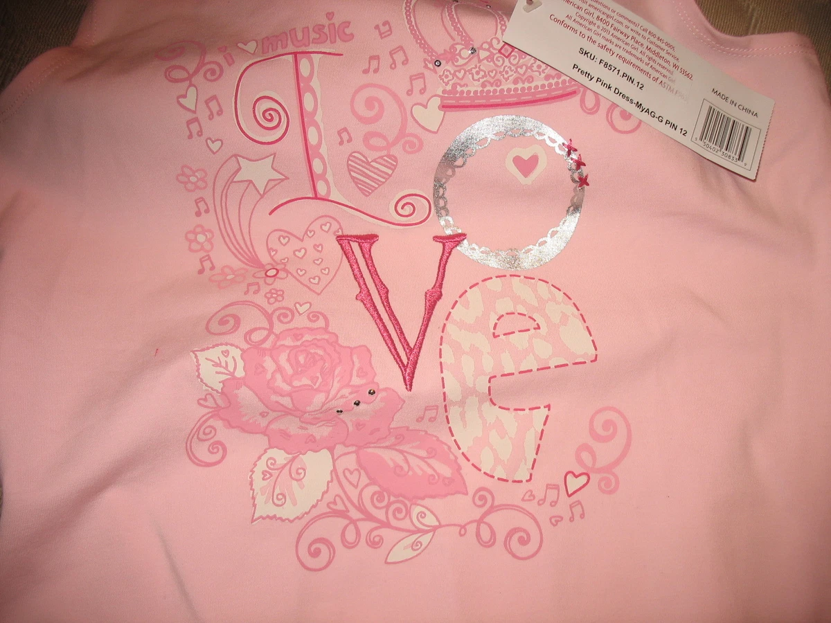 American Girl Pretty Pink Love Dress for Girls SZ 12 Sleeveless Ruffles Bow NWTS
