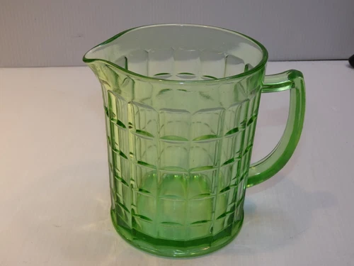 Vintage Hazel Atlas Block Pattern Green Depression Glass Flat-Bottom Pitcher
