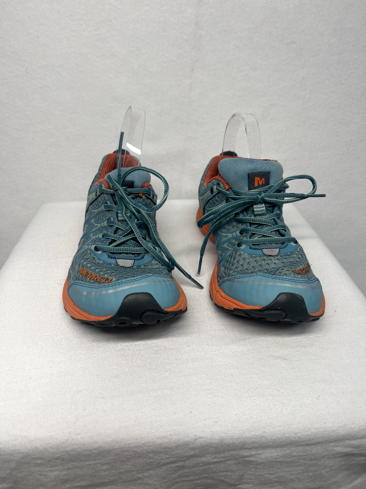 Sneaker da donna blu Merrell taglia 9 Aqua Lychee arancioni scarpe da trail da corsa