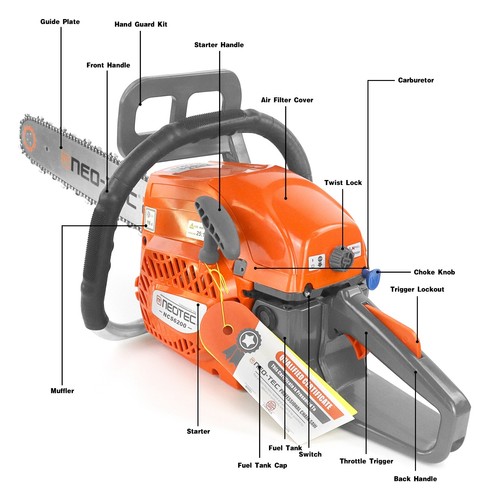 62cc Gas Powered Chainsaw with 20'' Guide Bar Saw Chain 2-Stroke Engine Cut Wood - Picture 4 of 11
